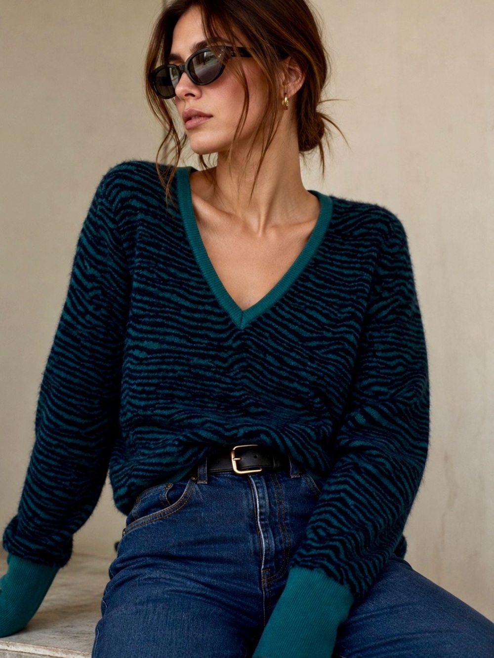 Astr The Label Women’s Tiger Green & Black Cozy Knit Pullover Chic Indie Dreamy